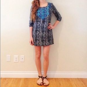 Ecote snake skin dress with blue embroidery